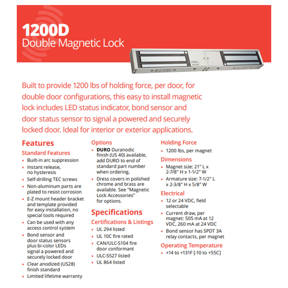 Alarm Controls 1200D lbs Double Maglock