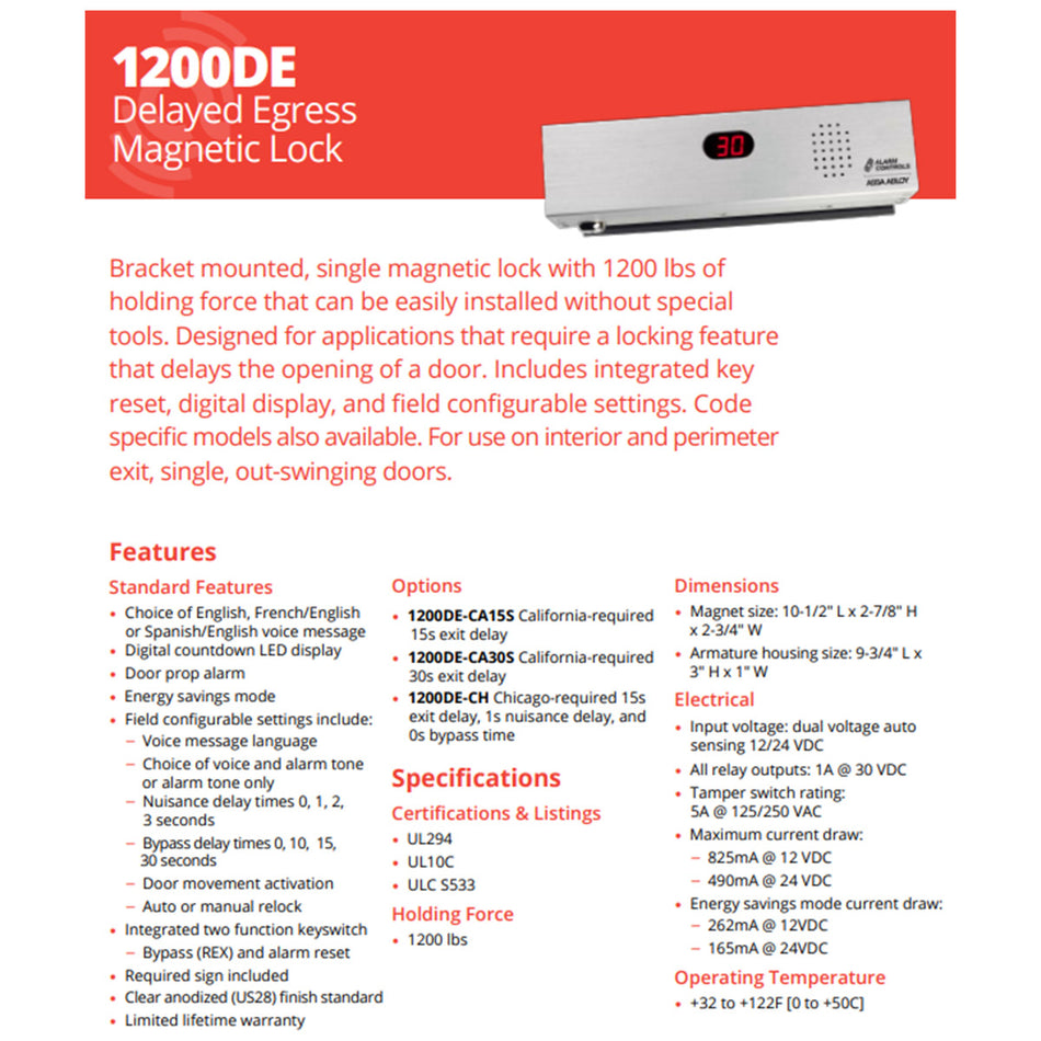 Alarm Controls 1200DE Delayed Egress Magnetic Lock