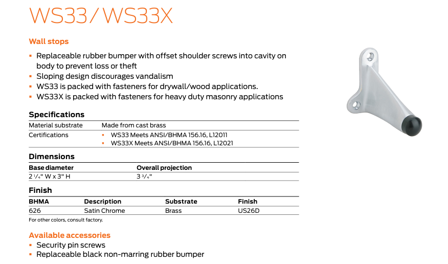 Ives - WS33X Wall Stop for Masonry Mounting