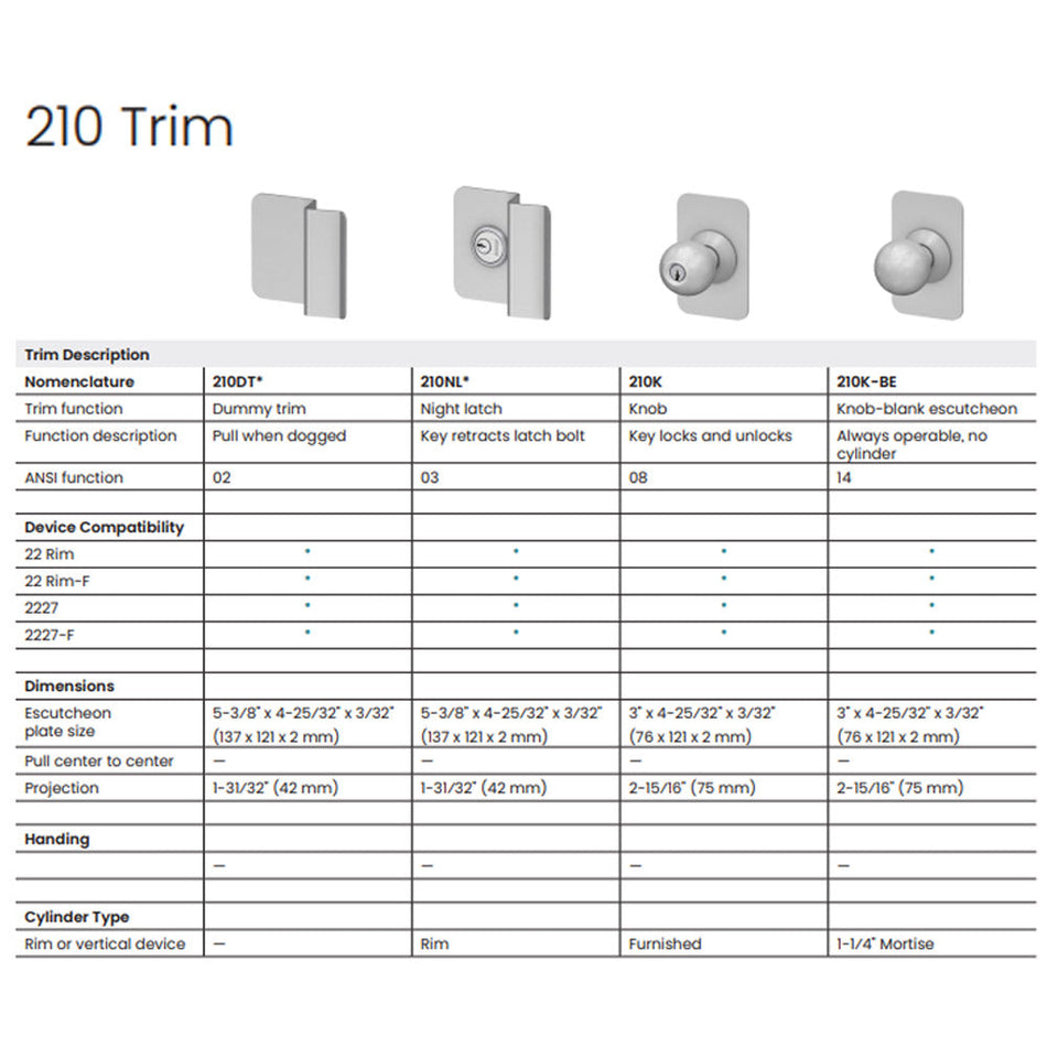 Von Duprin 210K - Knob Trim for 22 Series Exit Devices