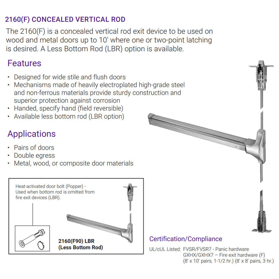 Accentra 2160 Series Concealed Vertical Rod Exit Device  - Panic Rated / Fire Rated