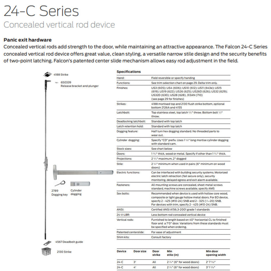 Falcon 24-C Series Exit Only - Concealed Vertical Rod Exit Device
