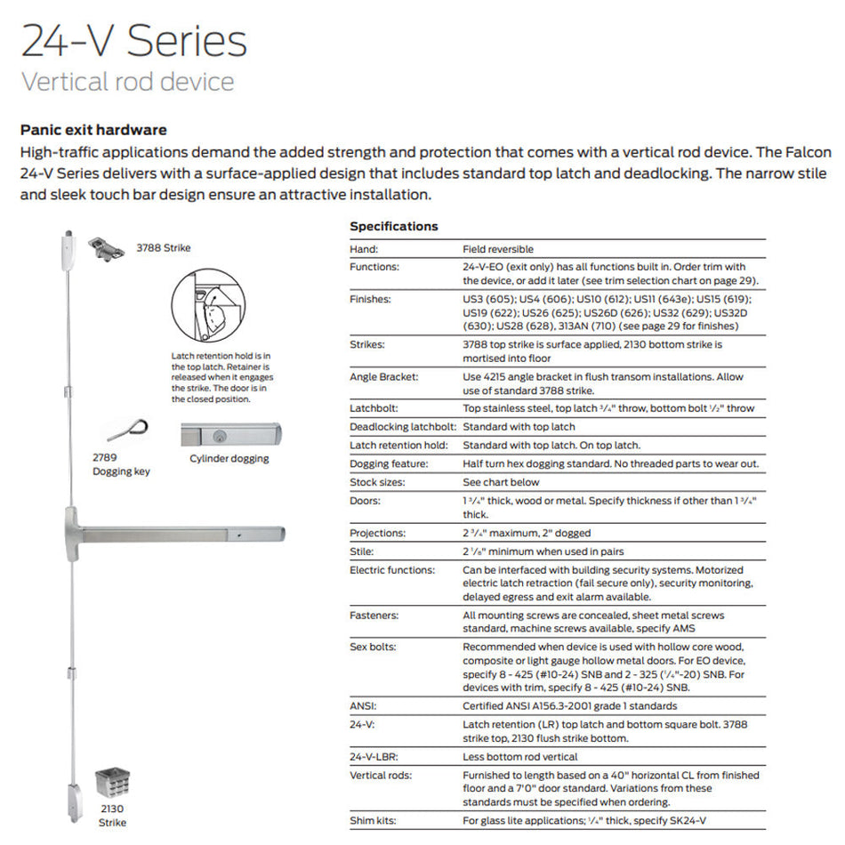 Falcon 24-V-EO Vertical Rod Exit Device - Exit Only