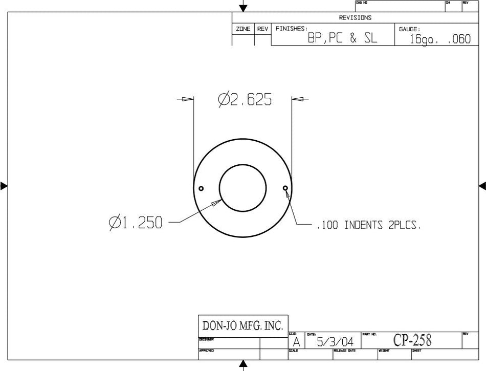 Don-jo CP 258 Cylinder Plate
