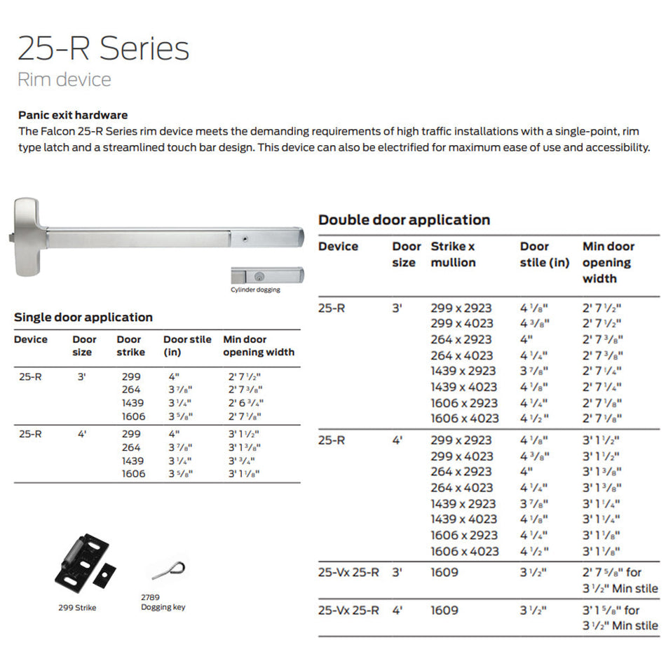 Falcon 25-R-EO Series Exit Only - Rim Exit Device