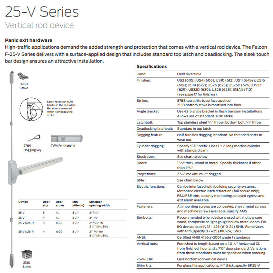 Falcon 25-V-EO Series Exit Only - Vertical Rod Exit Device