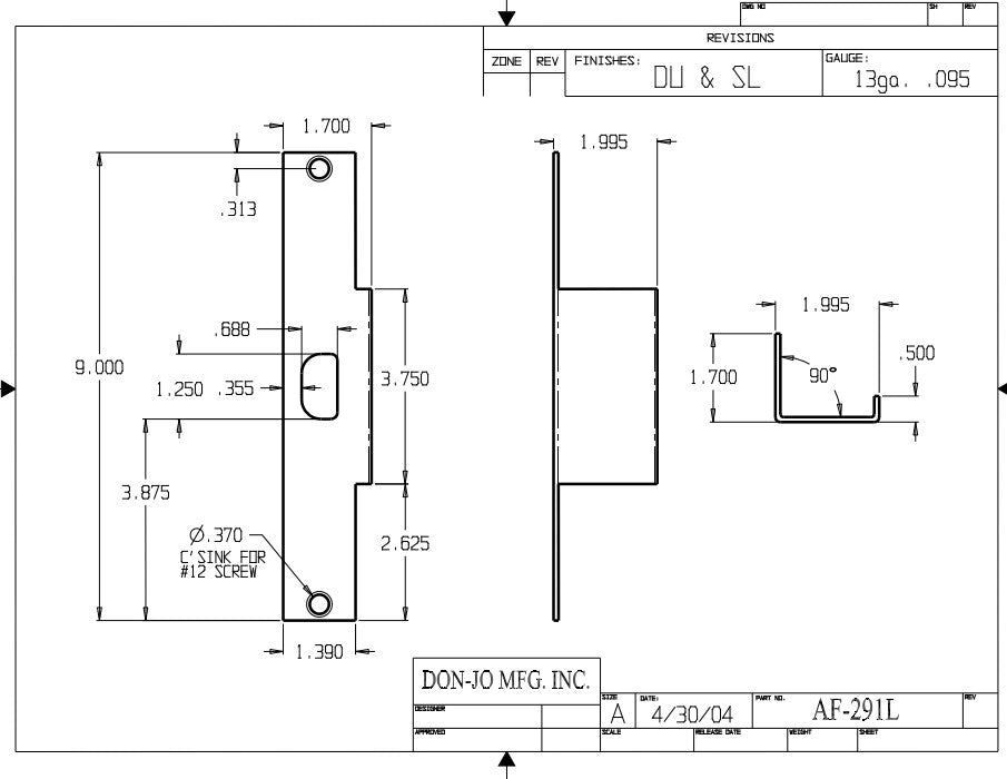 Don-jo AF 291L Electric Strike Filler Plate