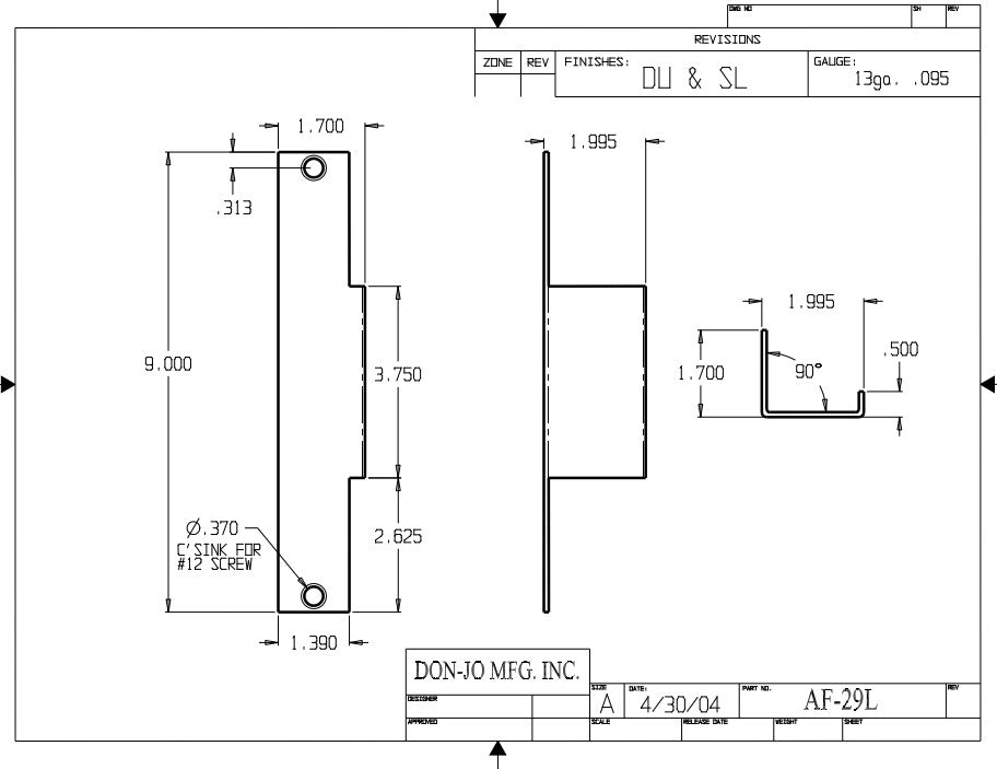 Don-jo AF 29L Electric Strike Filler Plate