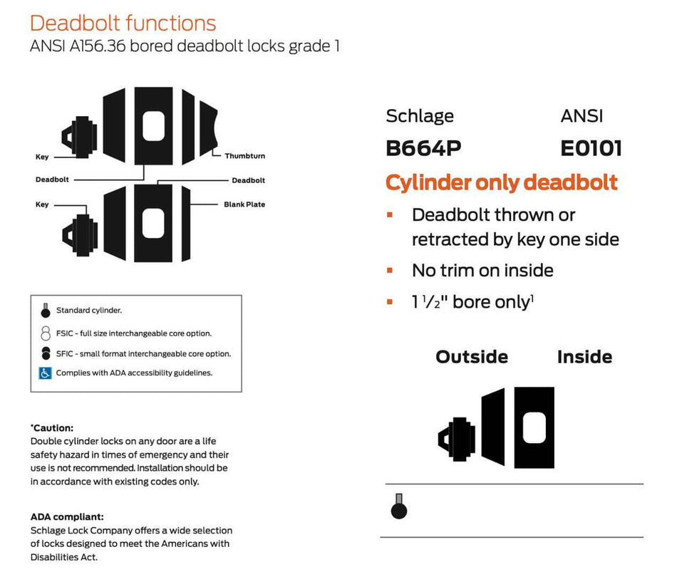 Schlage B664 Cylinder Only Deadbolt