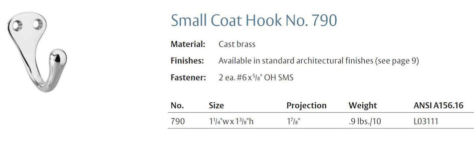 Rockwood 790 Coat Hooks