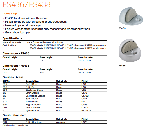 Ives - FS436 Floor Dome Stop 1" height