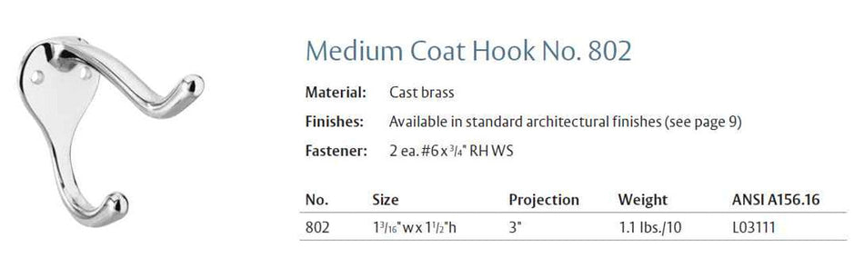 Rockwood 802 Coat Hooks