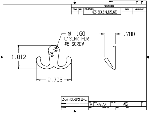 Don-Jo 302 Coat Hook