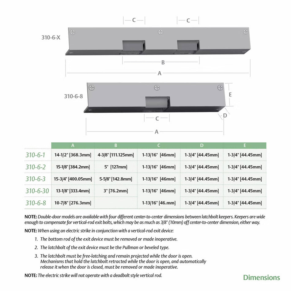 Folger Adam 310-6-1 Electric Strike for Concealed Vertical Rods