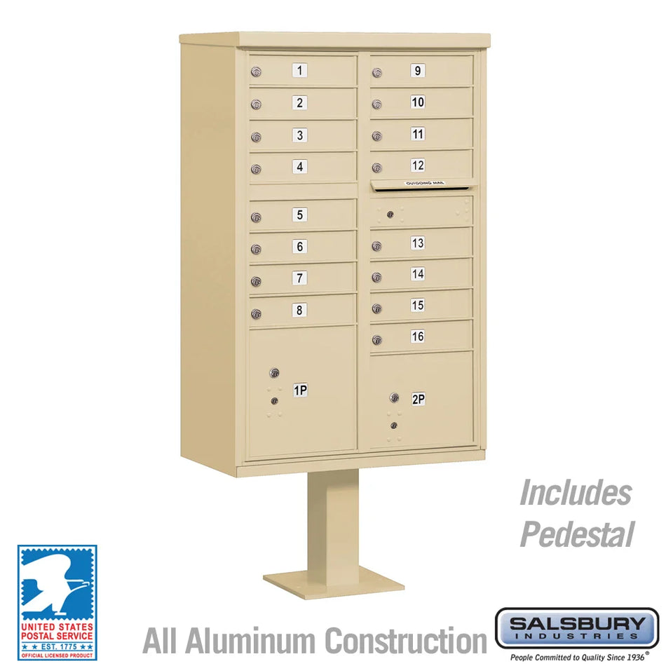 Salsbury 3316 Cluster Box Unit with 16 Doors and 2 Parcel Lockers with USPS Access – Type III