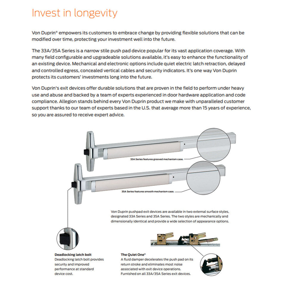 Von Duprin 3347A-EO/3547A-EO - Exit Only Concealed Vertical Rod Device