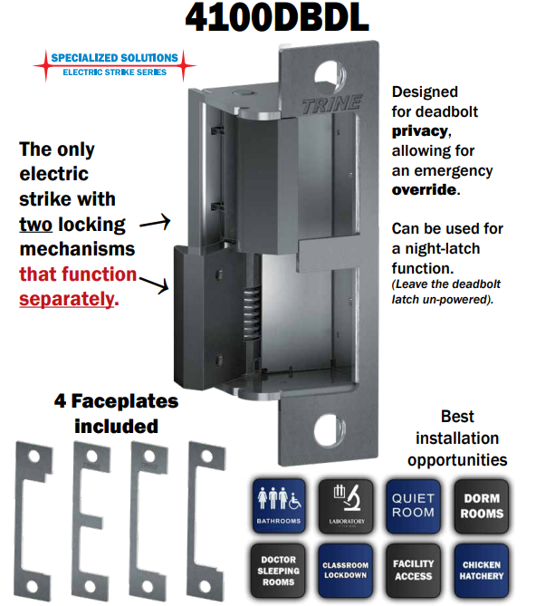 Trine 4100DBDL Split Latch Two Activated Latch Electric Strike