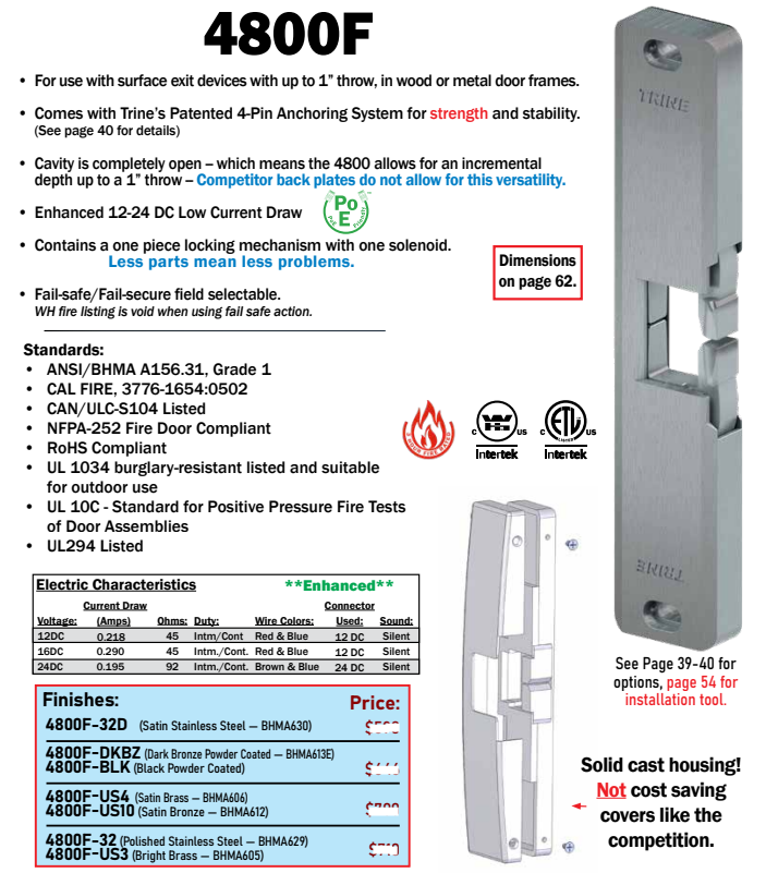 Trine 4800F 3/4" Fire Rated Rim Electric Strike