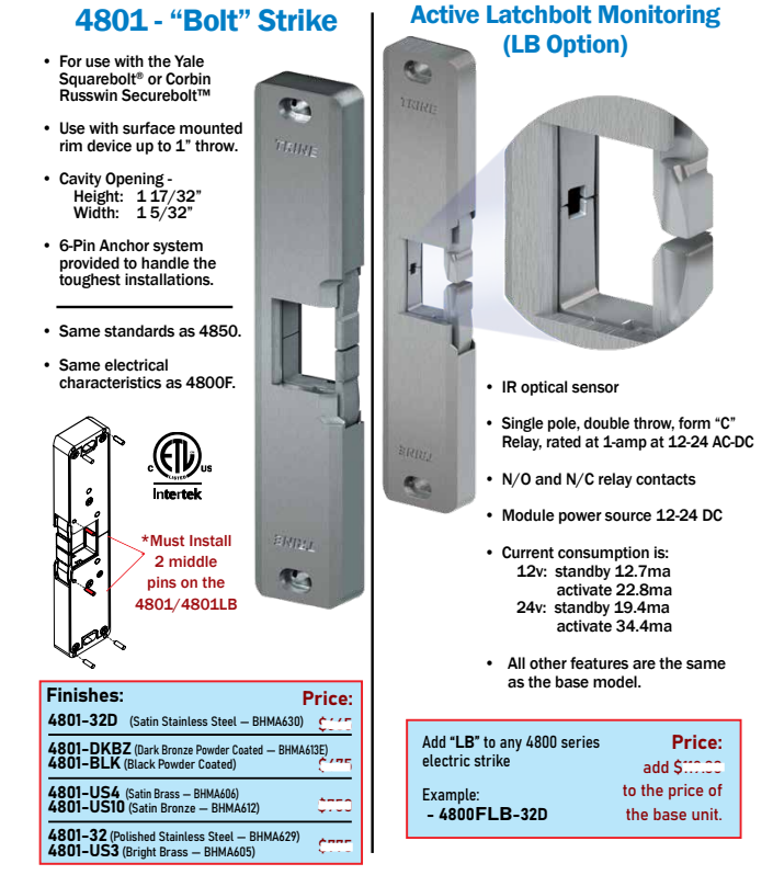 Trine 4801 Rim Exit Device for SquareBolt Exit Devices