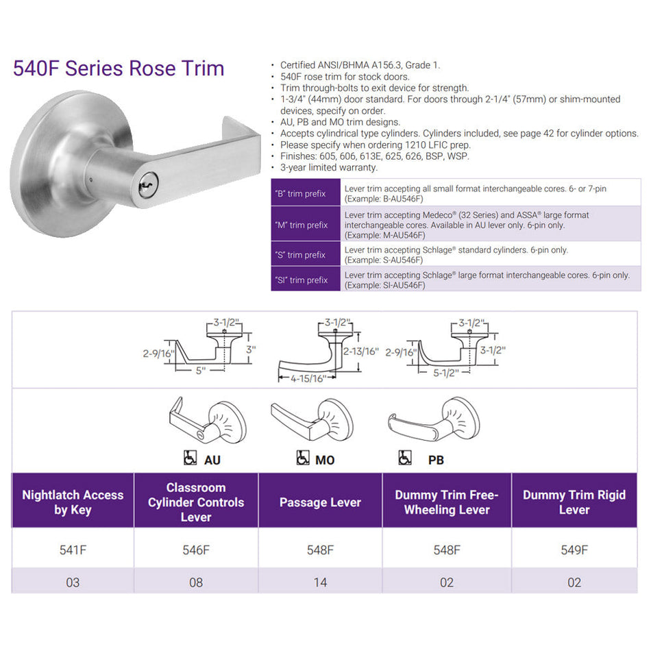 Accentra 548F/549F Exit Device Lever Series Rose Trim Active/Rigid Lever for 6000, 7100 Series