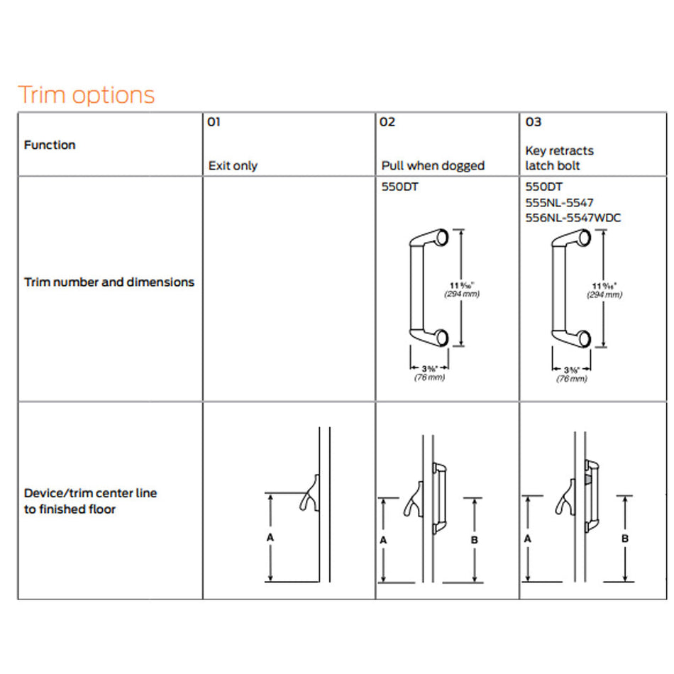 Von Duprin 556NL Night Latch Trim for 55 Series Exit Devices - For Wooden Doors
