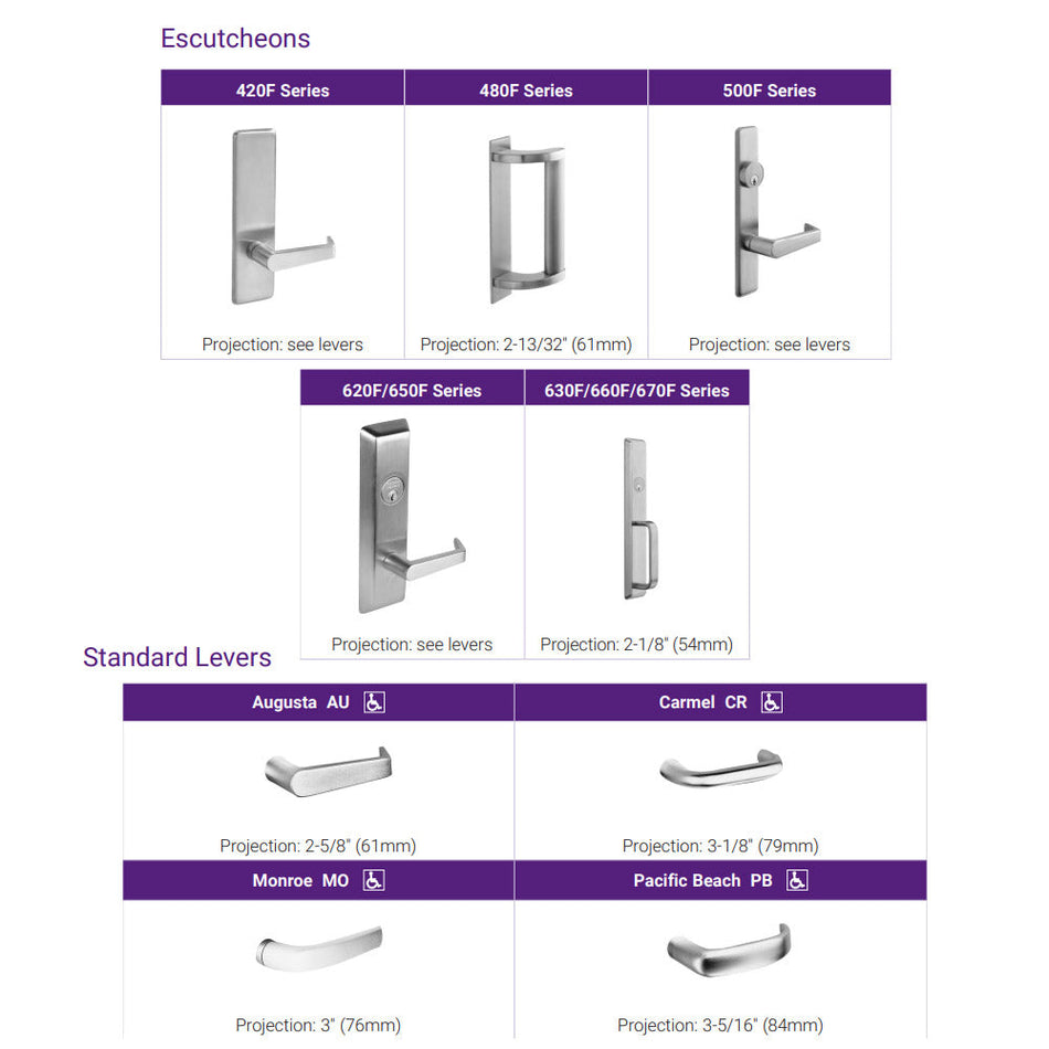 Accentra 426F/427F Exit Device Cylinder Escutcheon Lever Trim for 6000, 2100, 1800 Series