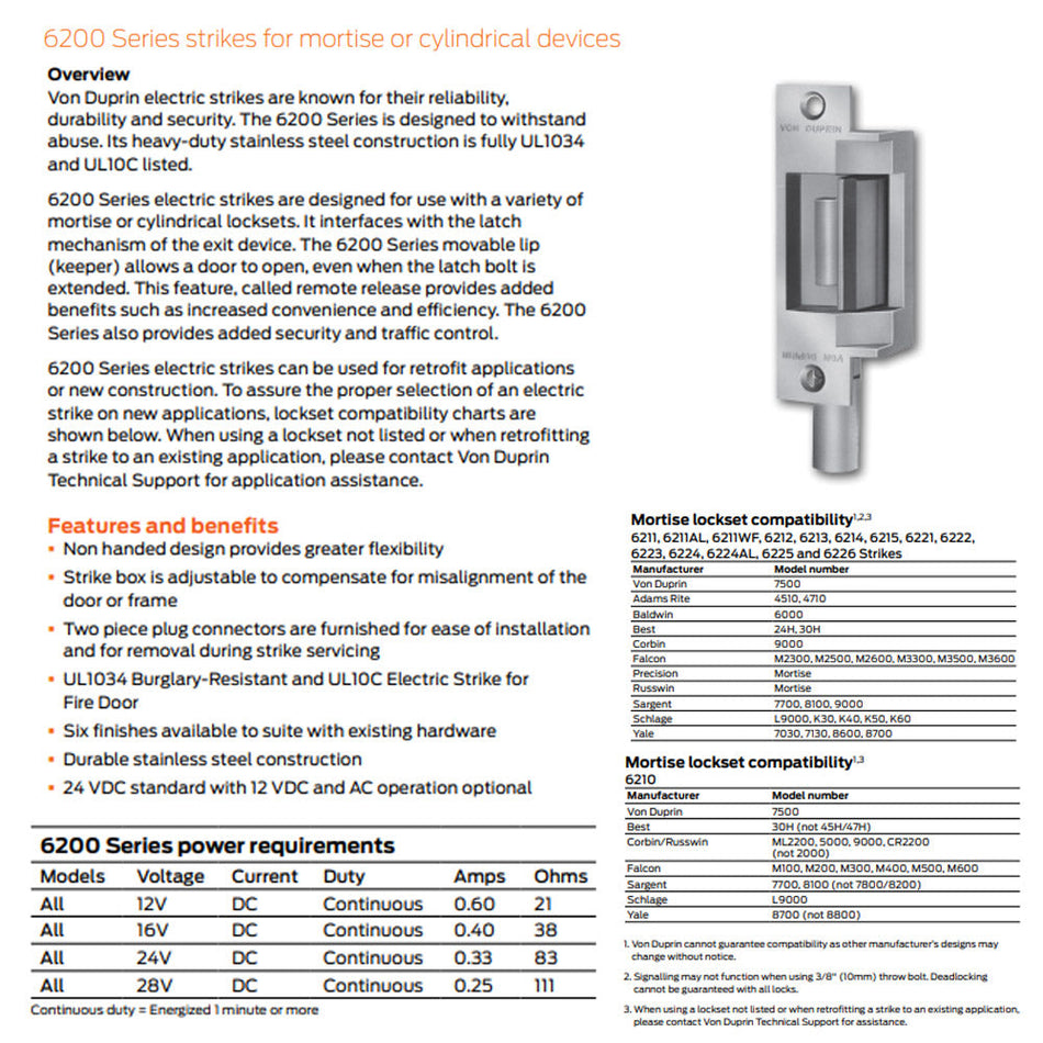 Von Duprin 6223 Electric Strike for Mortise or Cylindrical Locks