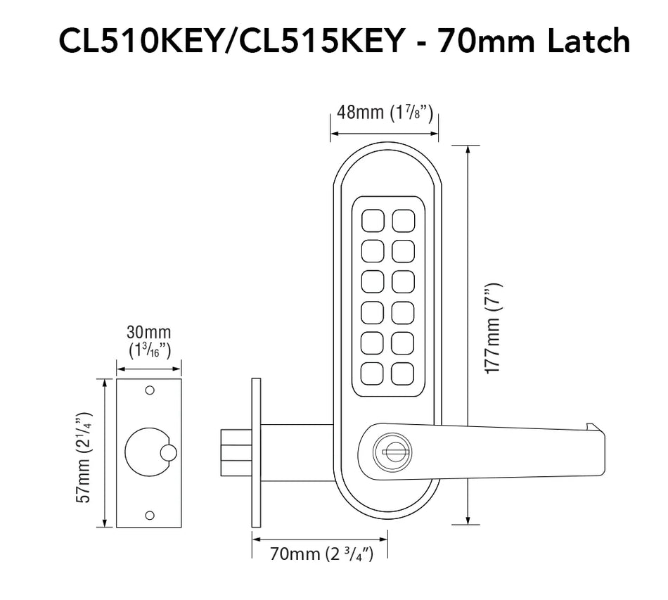 Codelocks CL510 / CL515 Medium Duty Pushbutton Lever Lock With Key Override