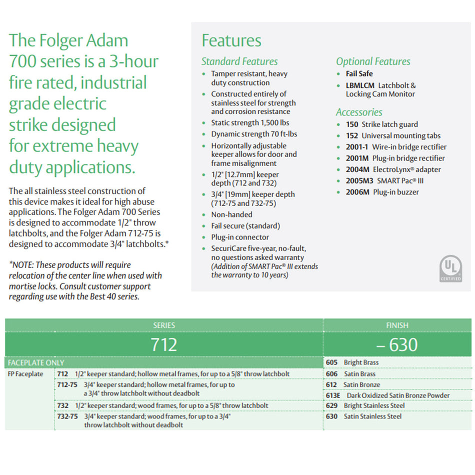 Folger Adam SB:710-75 Electric Strike Body