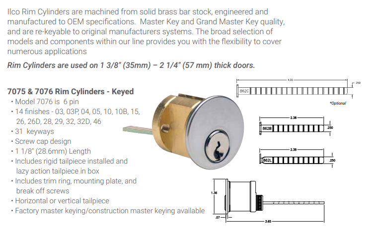 Ilco 7075 / 7076 Rim Cylinder