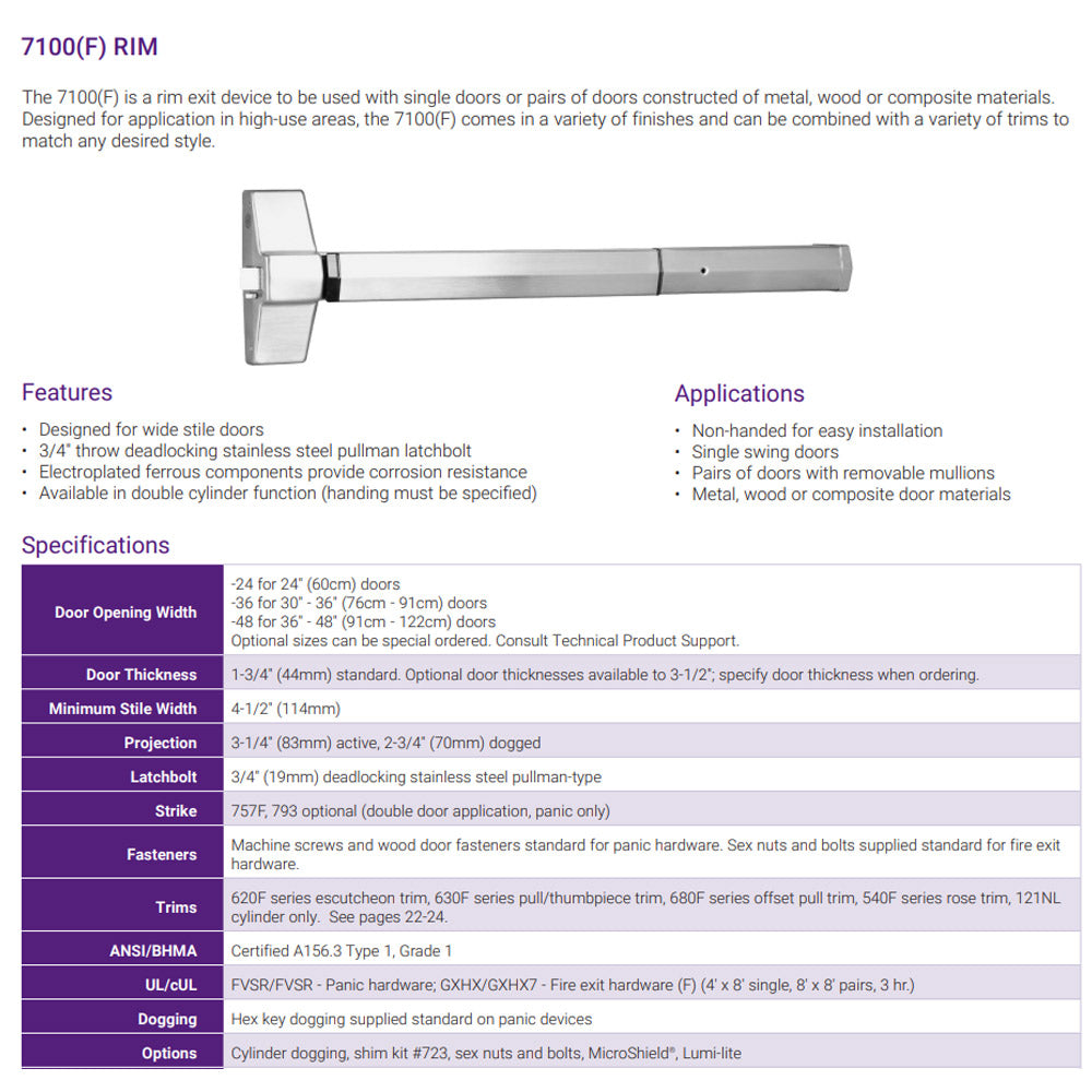 Tell Rim Exit Device Accentra 7100 Series Rim Exit Device – Barzel Lock