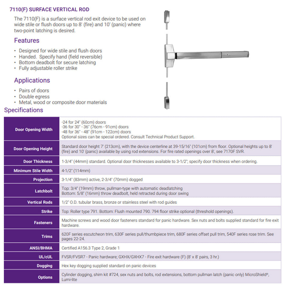 Accentra 7110 Series Surface Vertical Rod Exit Device