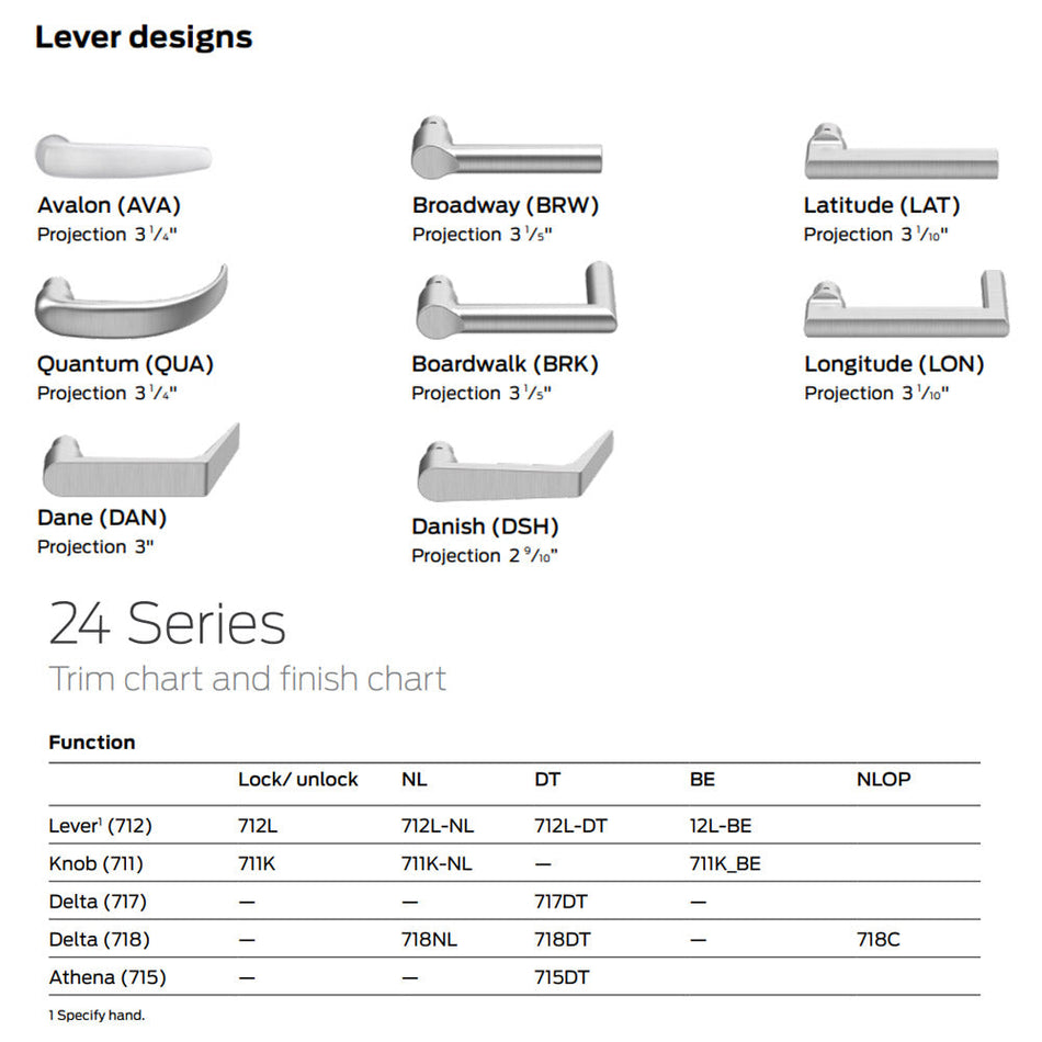 Falcon 712L-NL-R/V - Night Latch Function Exit Device Lever Trim for 24 Series Rim and Surface Vertical Rod