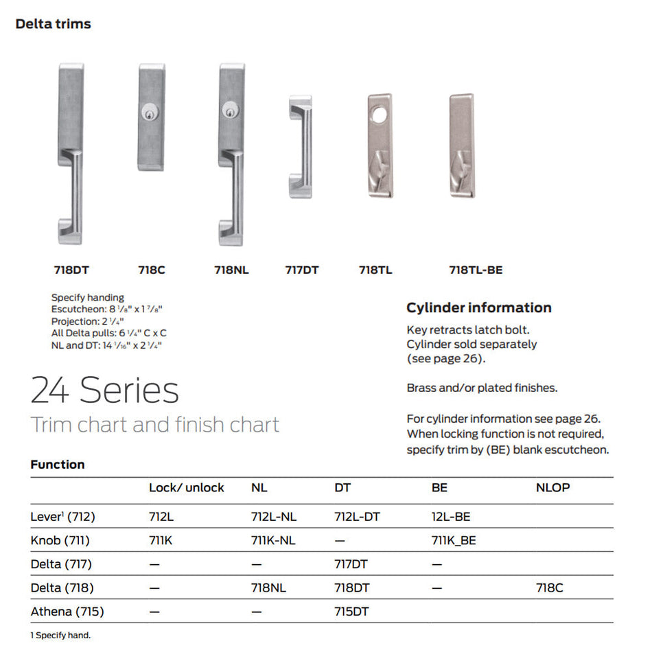 Falcon 718DT-C - Dummy Pull Trim Delta Trim Design for 24 Series Concealed Vertical Rod