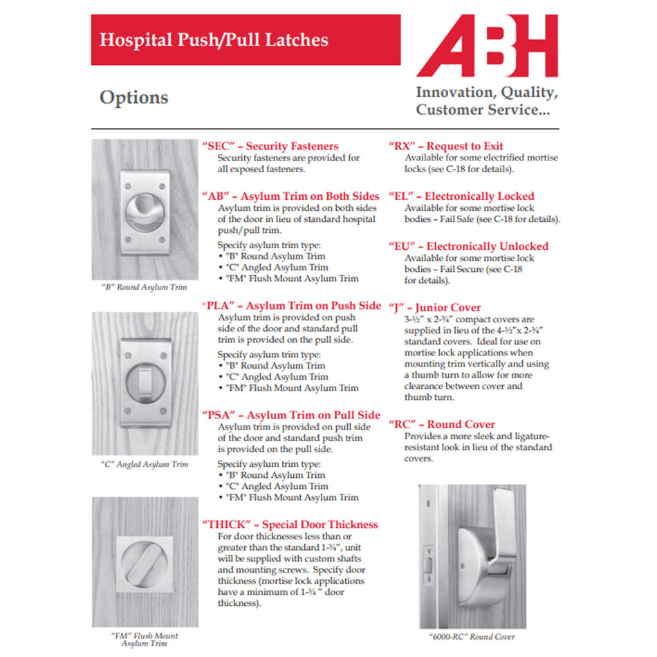 ABH 6200-C Series – Asylum Trim Cylindrical Latches