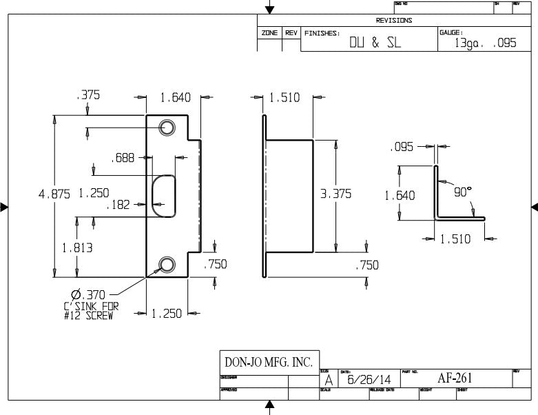 Don-jo AF 261 Electric Strike Filler Plate