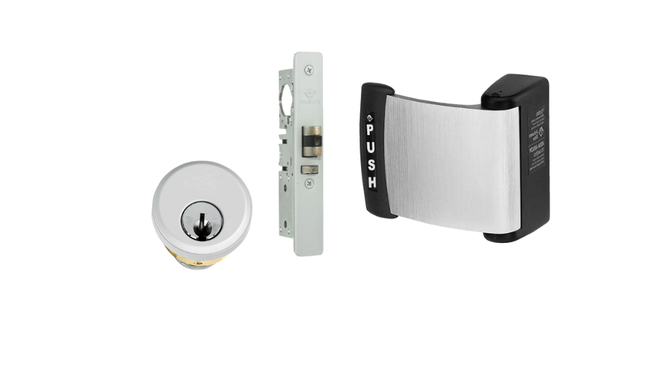 Adams Rite Mortise Latch, Curved Push Paddle & Cylinder Storefront Door Kit