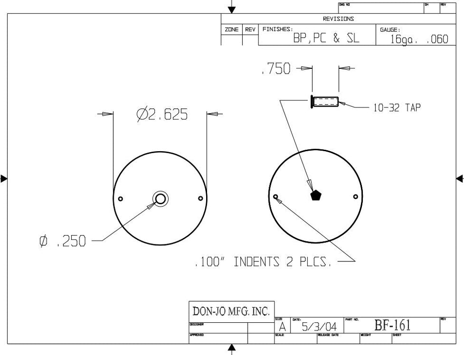 Don-Jo BF 161 Hole Filler Plate