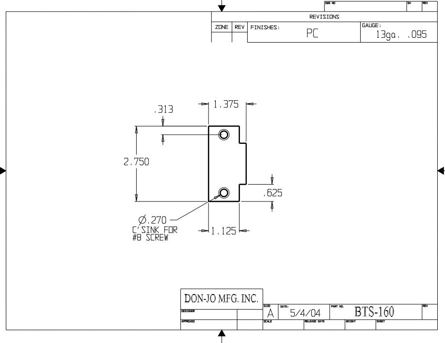 Don-Jo BTS 160 Latch Filler Plate