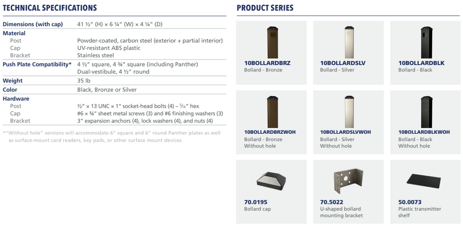 BEA 10Bollard 41-1/" H x 6-1/4" W x 4-1/4" D