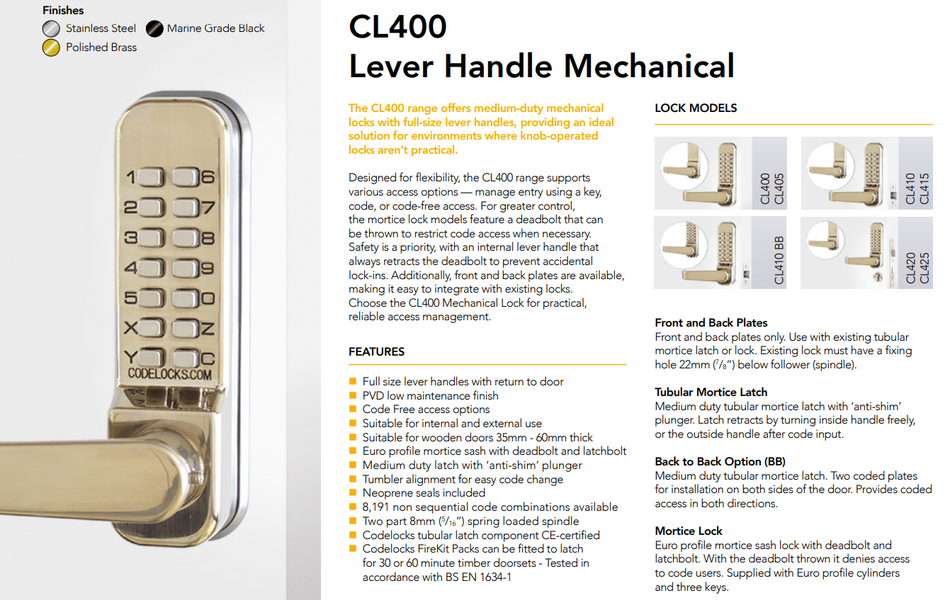 Codelocks CL410 / CL415 Mechnical Pushbutton Latch Lock