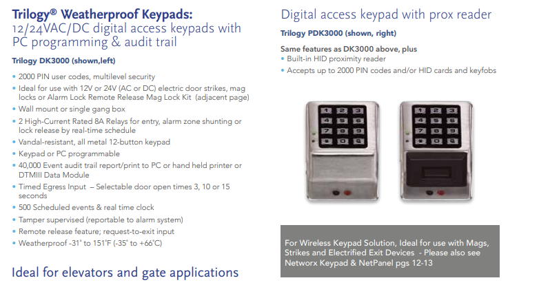 Alarm Lock DK3000 Weatherproof Keypad