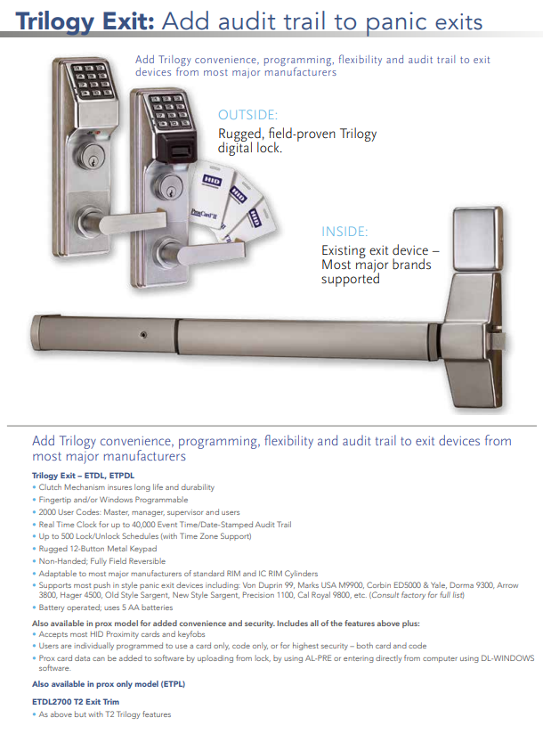 Alarm Lock ETDL27 Pushbutton Exit Trim Trilogy