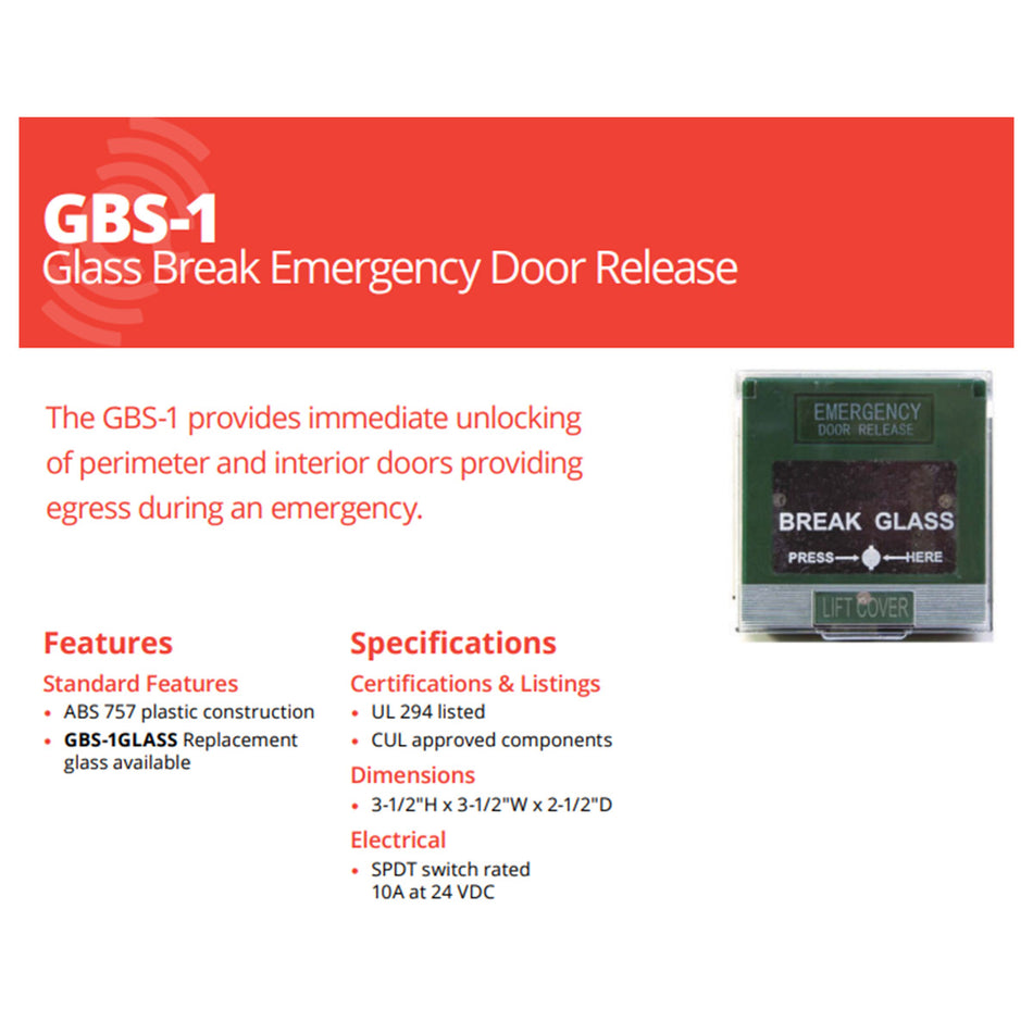 Alarm Controls GBS-1 Glass Break Emergency Door Release Station