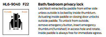 Schlage HL6-9040 Hospital Push/Pull Mortise Latch - Bath/Bedroom Privacy Lock Function