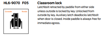 Schlage HL6-9070 Hospital Push/Pull Mortise Latch -Classroom Lock Function