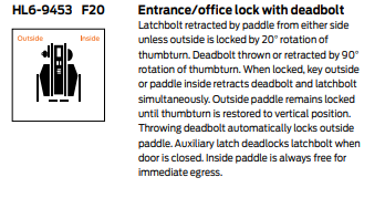 Schlage HL6-9453 Hospital Push/Pull Mortise Latch - Entrance/Office Lock Function
