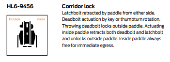 Schlage HL6-9456 Hospital Push/Pull Mortise Latch - Dormitory Exit Function Lock
