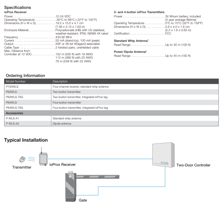 Kantech P82WLS-TAG 2 Button Transmitter