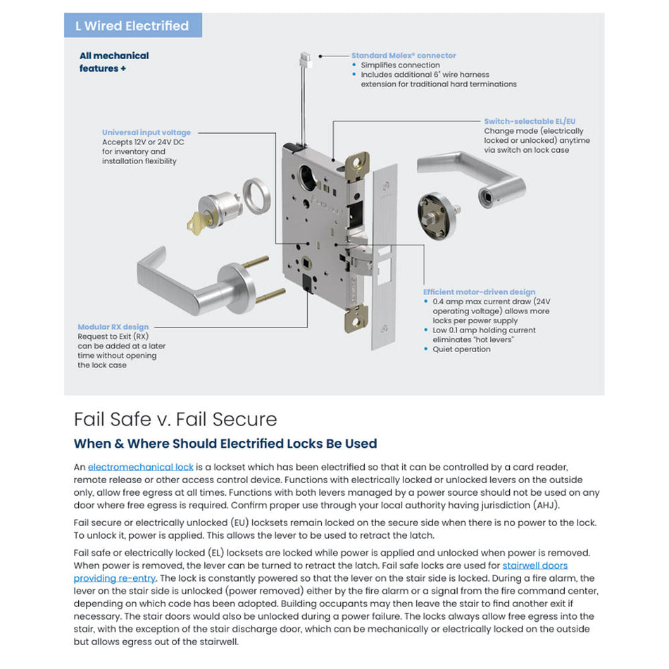 Schlage LV9095EL - Vandlgard Electrified Mortise Lock - Grade 1, Fail Safe, Both Levers EL, Double Cylinder Override, 12/24VDC